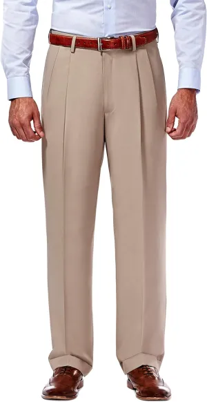 Haggar mens Mynx Gabardine Hidden Expandable Waistband Classic Fit Front Pleated Dress Pant