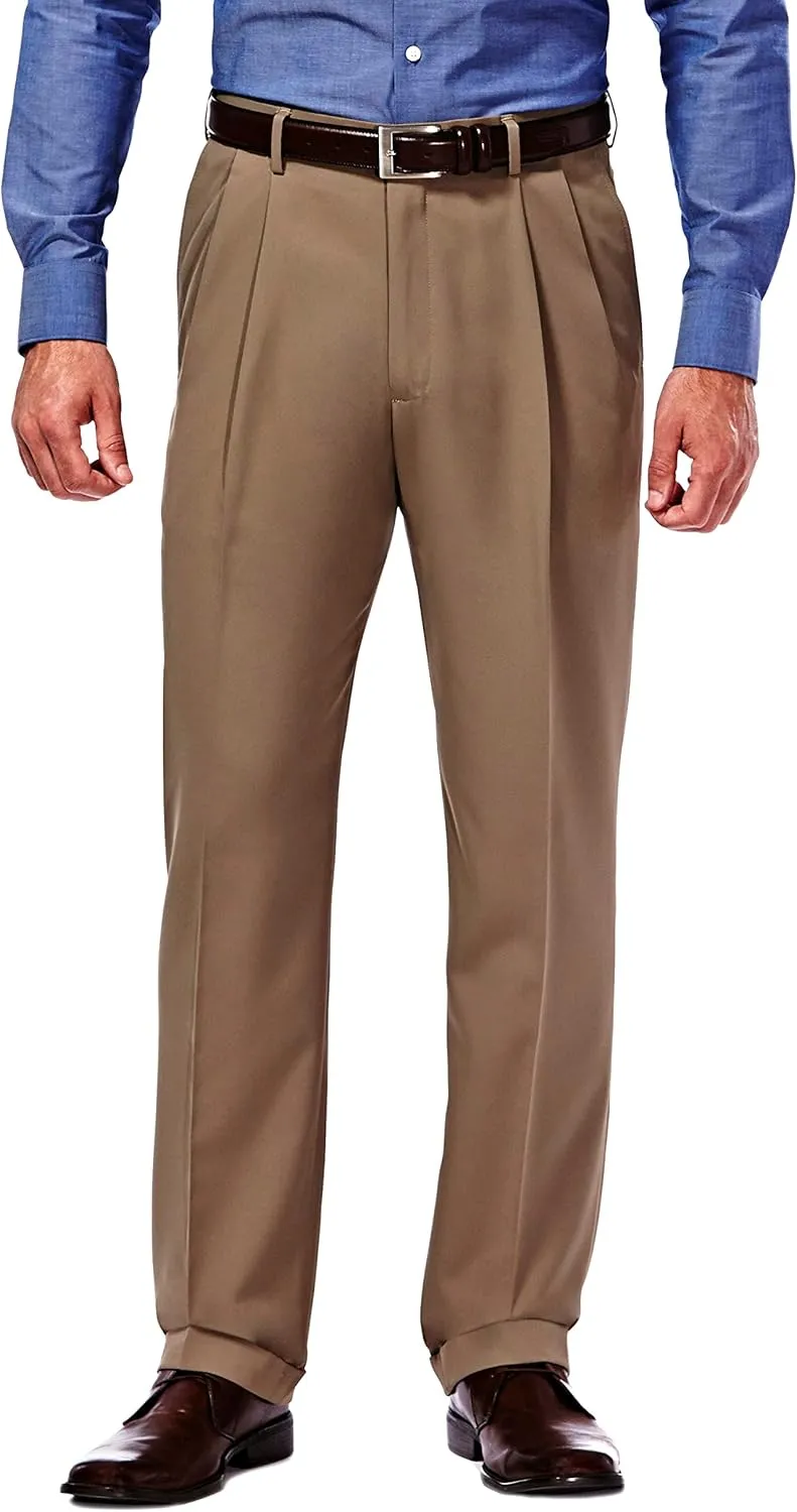 Haggar mens Mynx Gabardine Hidden Expandable Waistband Classic Fit Front Pleated Dress Pant