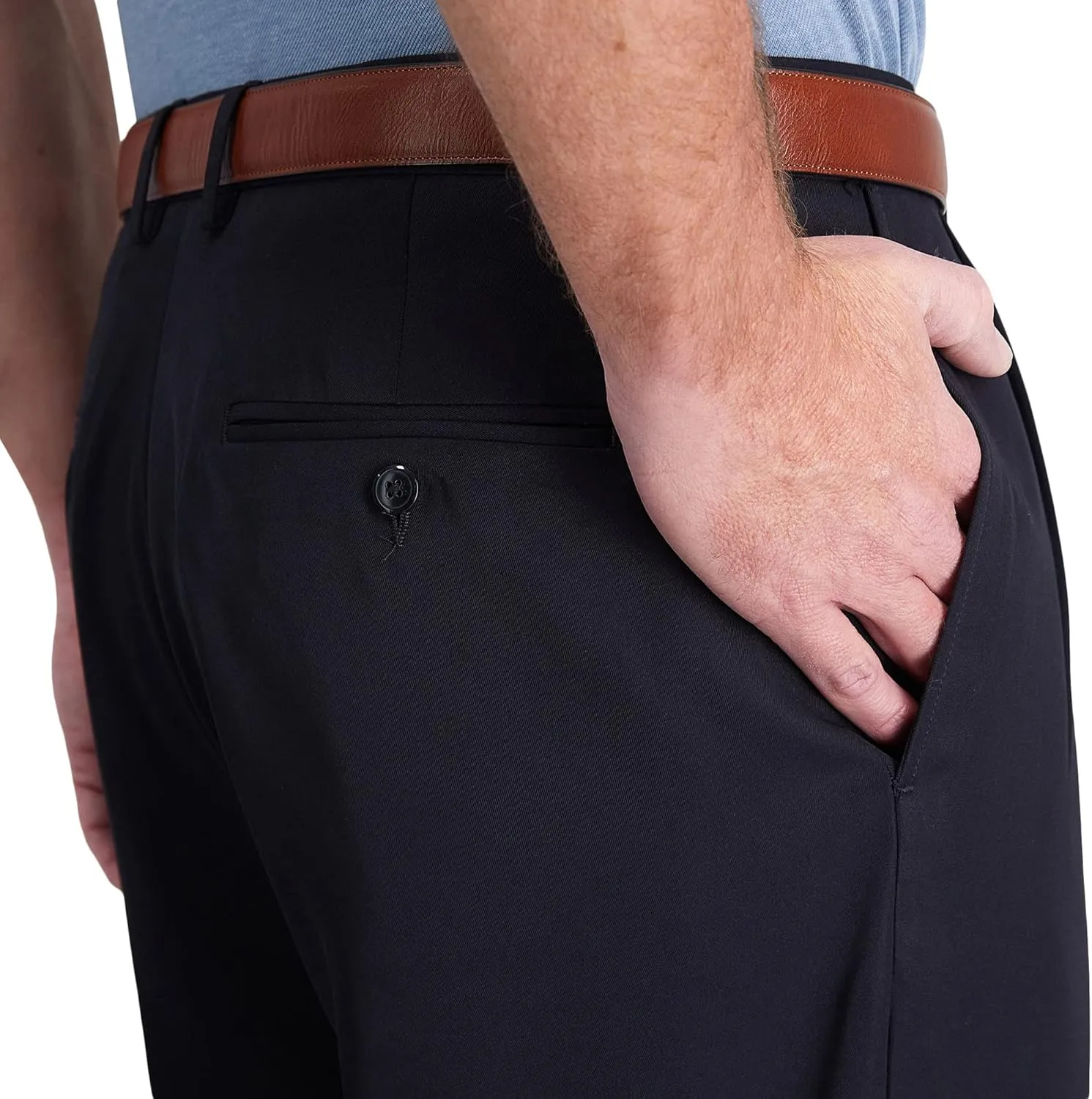 Haggar mens Mynx Gabardine Hidden Expandable Waistband Classic Fit Front Pleated Dress Pant