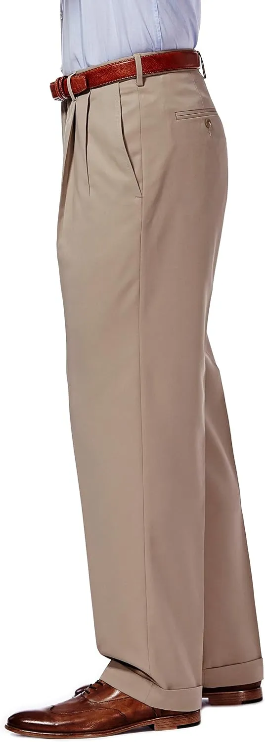 Haggar mens Mynx Gabardine Hidden Expandable Waistband Classic Fit Front Pleated Dress Pant