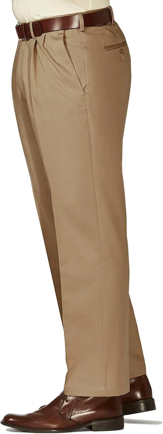 Haggar Men's Work to Weekend Hidden Expandable Waist Classic Fit Pleated Front Pant