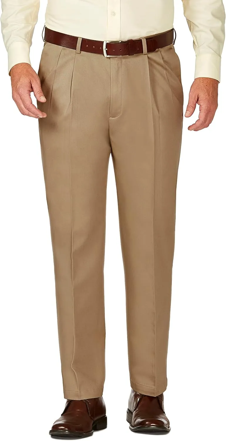 Haggar Men's Work to Weekend Hidden Expandable Waist Classic Fit Pleated Front Pant
