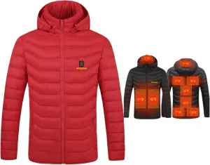 Heated Hoodie for Men and Women,Heated Jacket with 3 Heating Levels, 9 Heating Zones Heated Down Hooded Coat