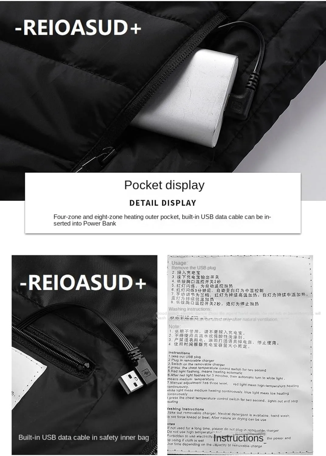 Heated Hoodie for Men and Women,Heated Jacket with 3 Heating Levels, 9 Heating Zones Heated Down Hooded Coat