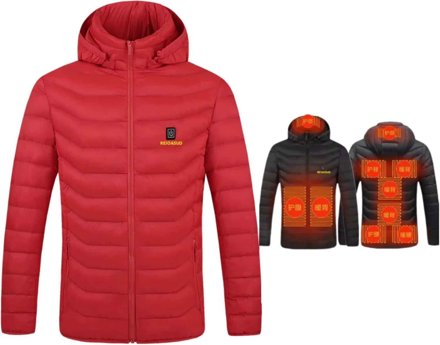 Heated Hoodie for Men and Women,Heated Jacket with 3 Heating Levels, 9 Heating Zones Heated Down Hooded Coat