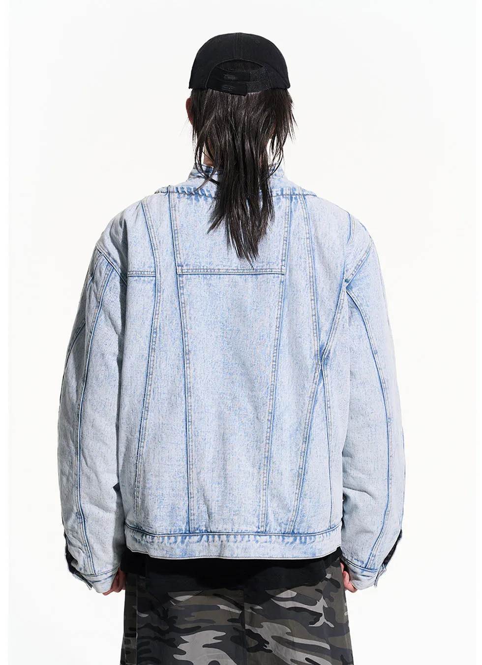 Heavy wash loose lapel denim jacket
