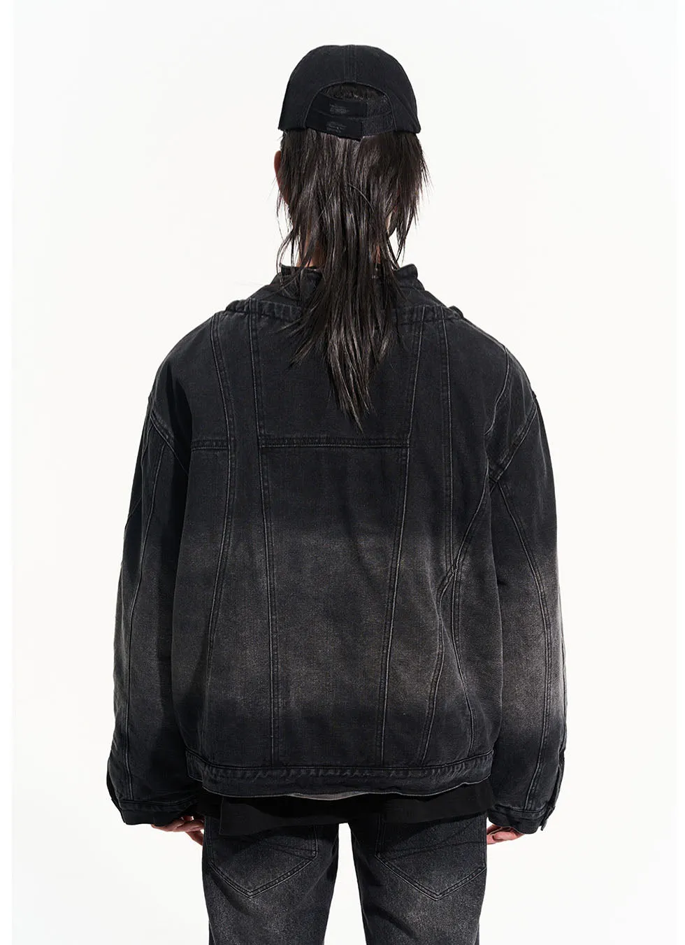 Heavy wash loose lapel denim jacket