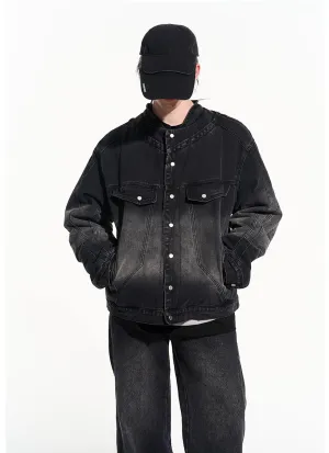 Heavy wash loose lapel denim jacket