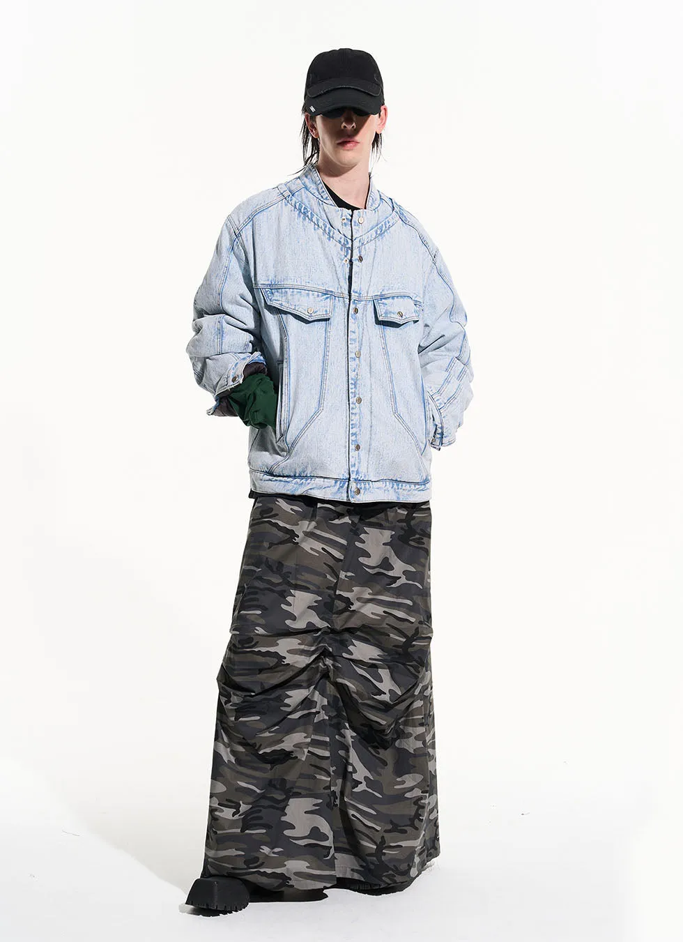 Heavy wash loose lapel denim jacket