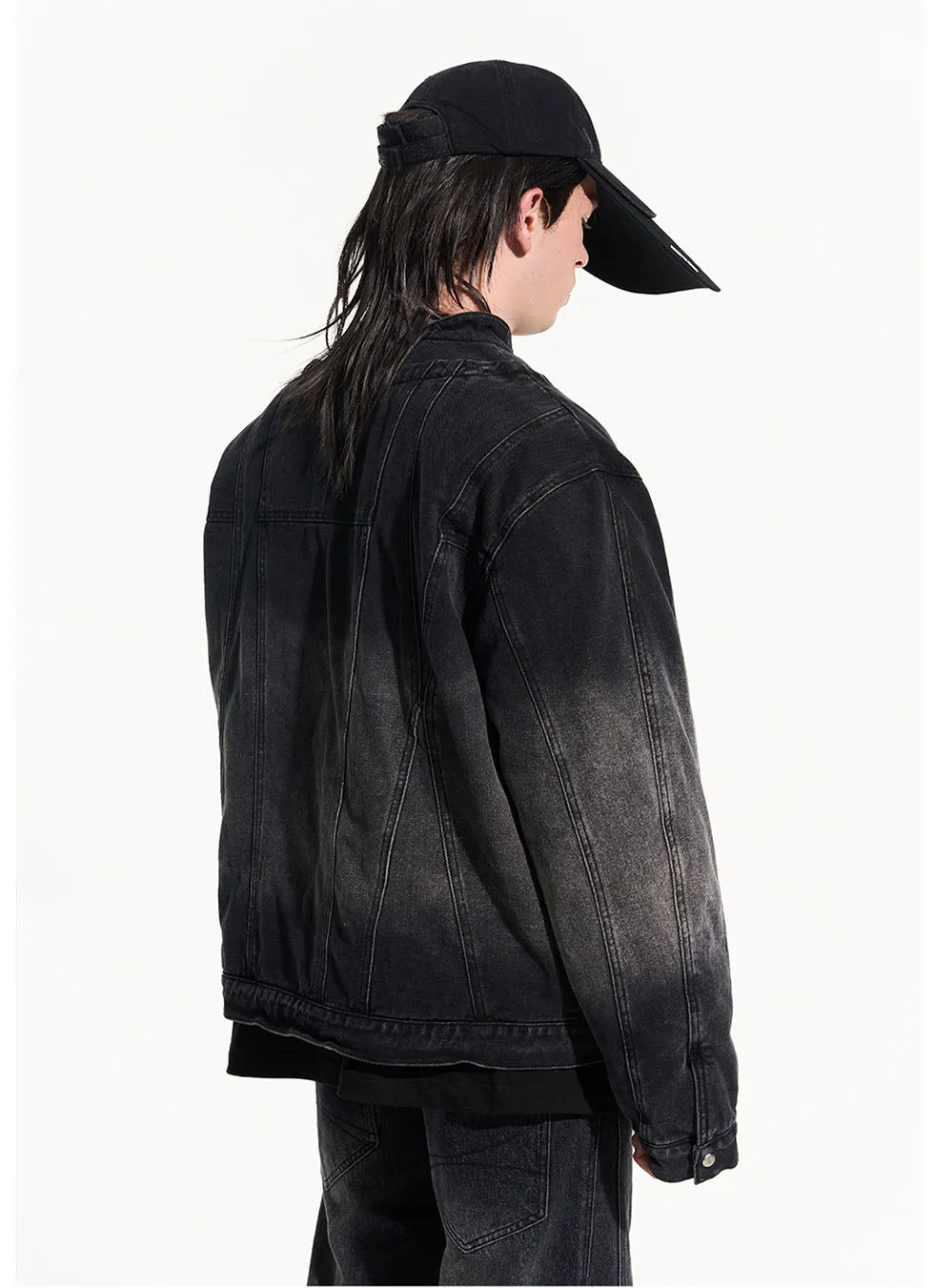 Heavy wash loose lapel denim jacket