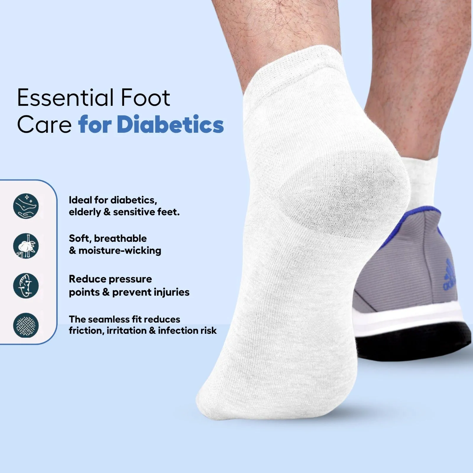 Helios Diabetic Socks for Men Women Recommended for Diabetic Hypertensives Sensitives Feet White Color 1Pair.