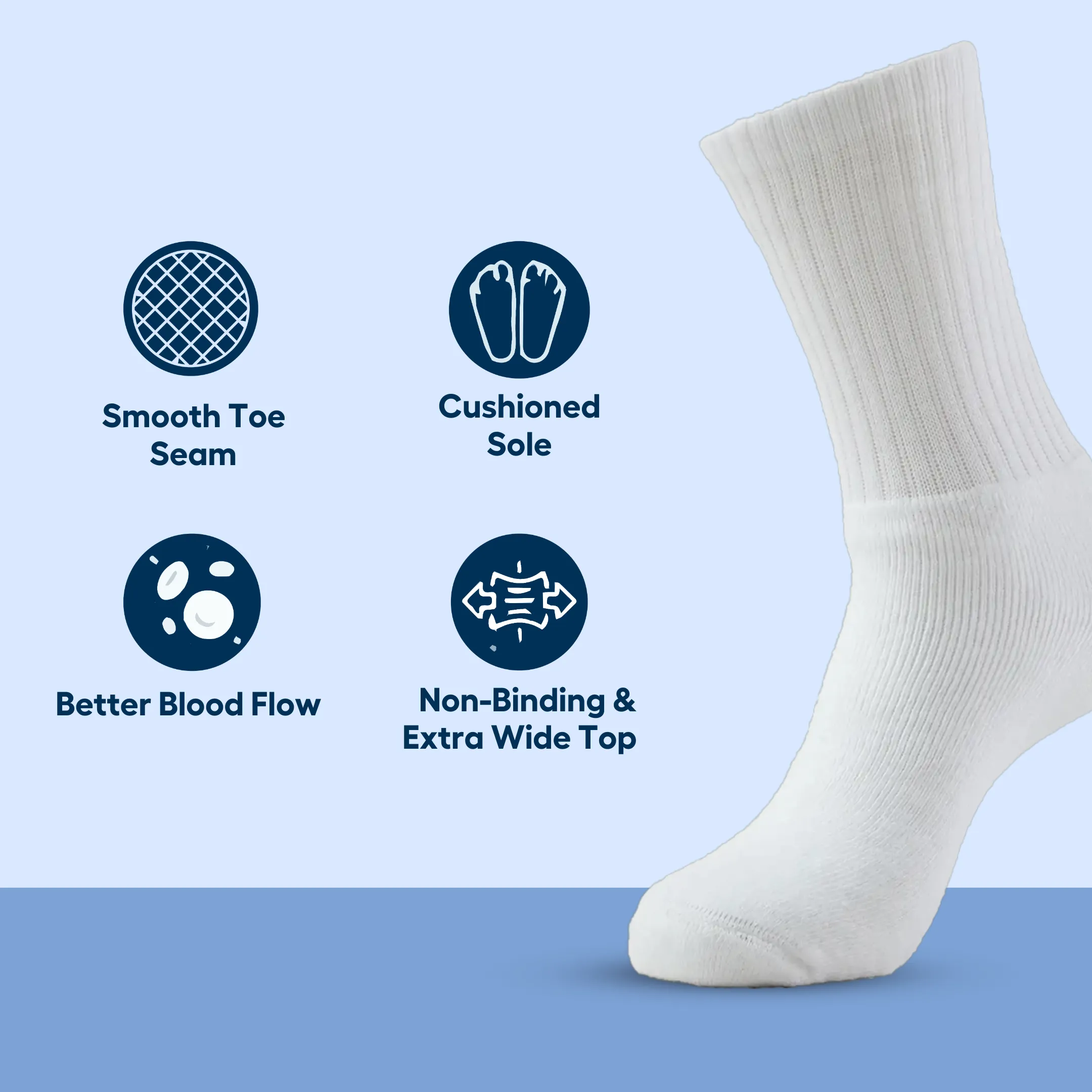Helios Diabetic Socks for Men Women Recommended for Diabetic Hypertensives Sensitives Feet White Color 1Pair.
