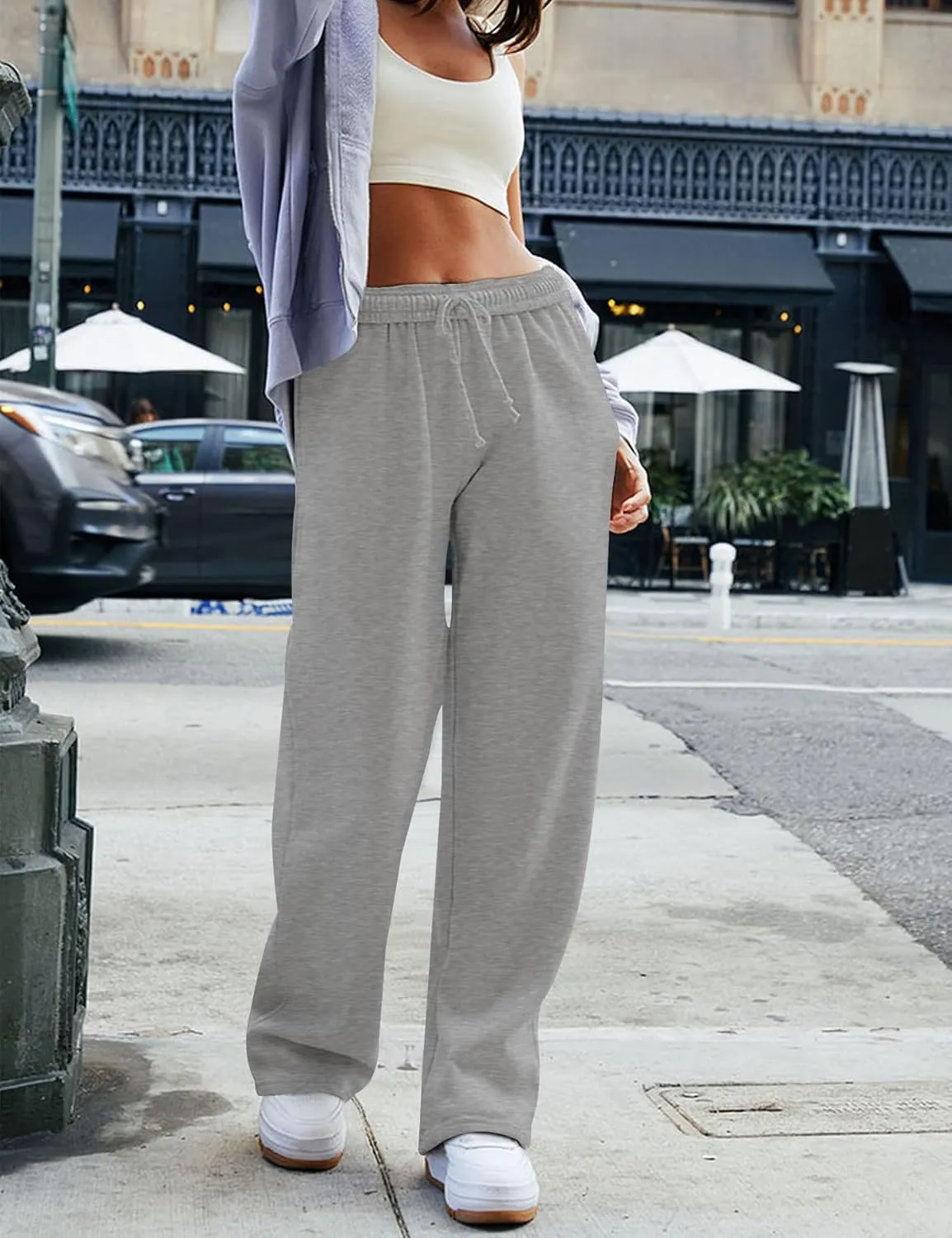 HeSaYep Women's Wide Leg Sweatpants 2025 Trendy Interior Drawstring Baggy Sweatpants High Waisted Casual Trousers Jogger Pant