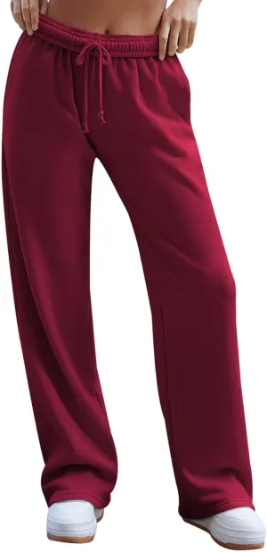 HeSaYep Women's Wide Leg Sweatpants 2025 Trendy Interior Drawstring Baggy Sweatpants High Waisted Casual Trousers Jogger Pant