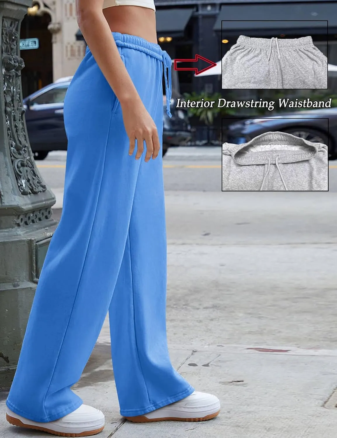 HeSaYep Women's Wide Leg Sweatpants 2025 Trendy Interior Drawstring Baggy Sweatpants High Waisted Casual Trousers Jogger Pant
