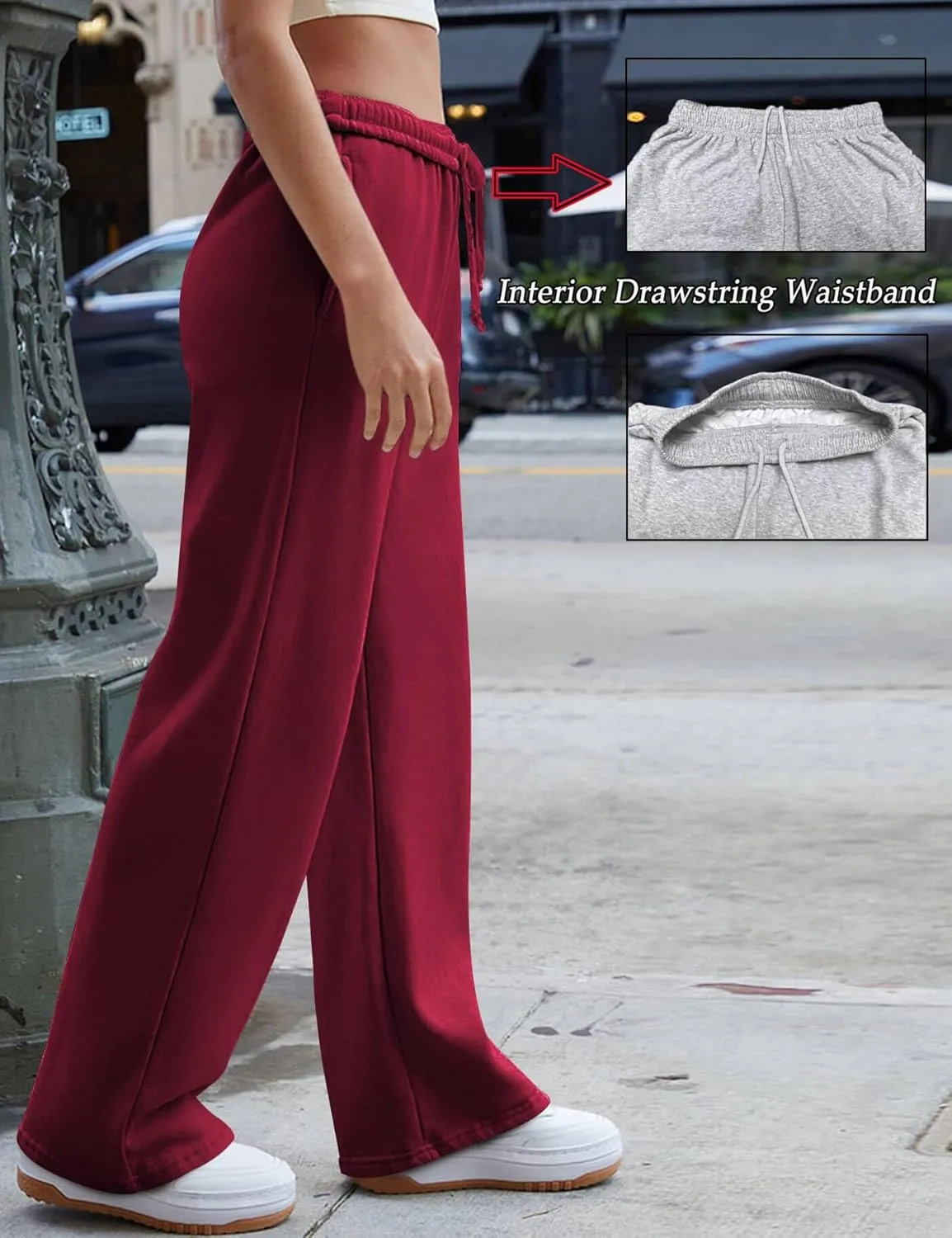 HeSaYep Women's Wide Leg Sweatpants 2025 Trendy Interior Drawstring Baggy Sweatpants High Waisted Casual Trousers Jogger Pant