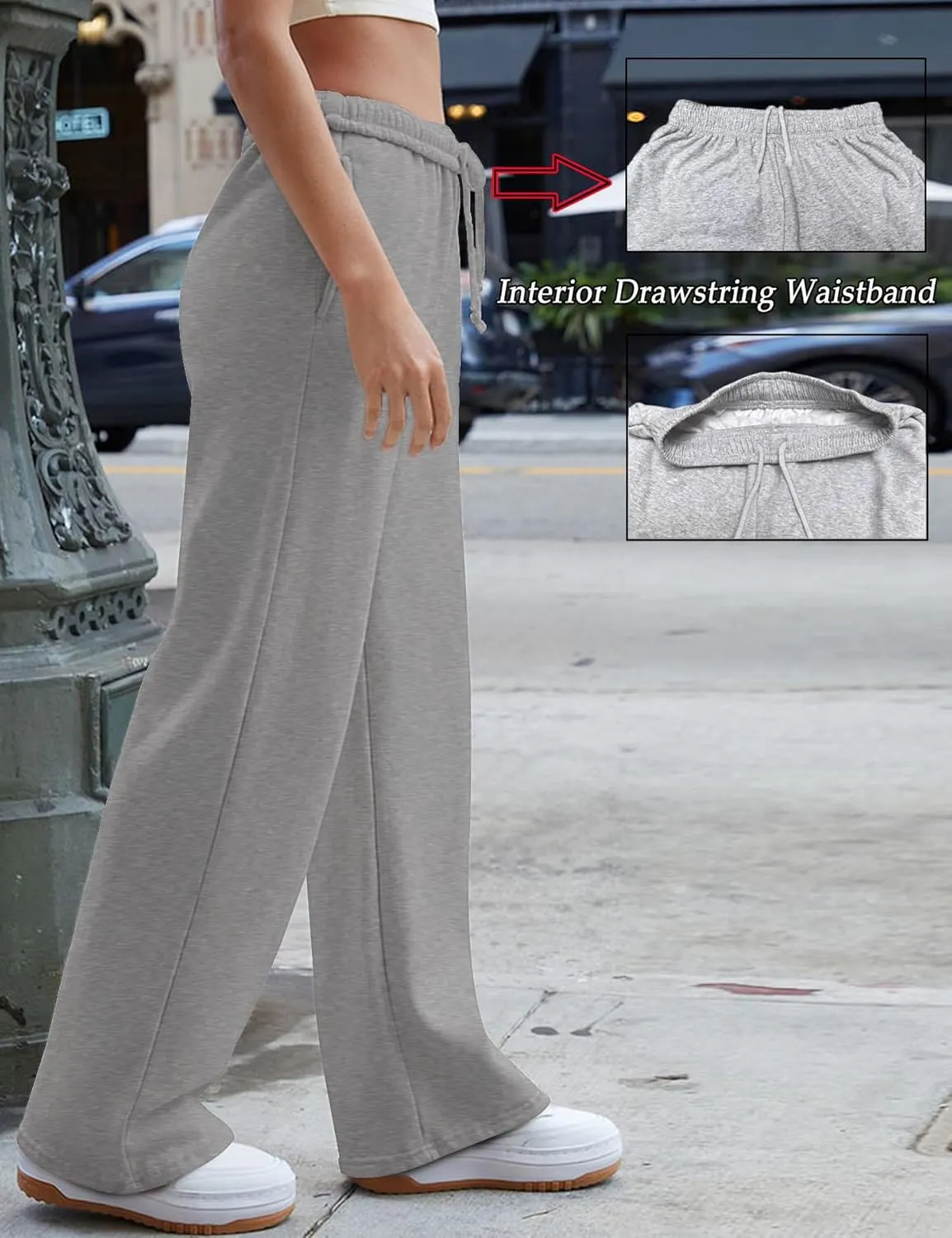 HeSaYep Women's Wide Leg Sweatpants 2025 Trendy Interior Drawstring Baggy Sweatpants High Waisted Casual Trousers Jogger Pant