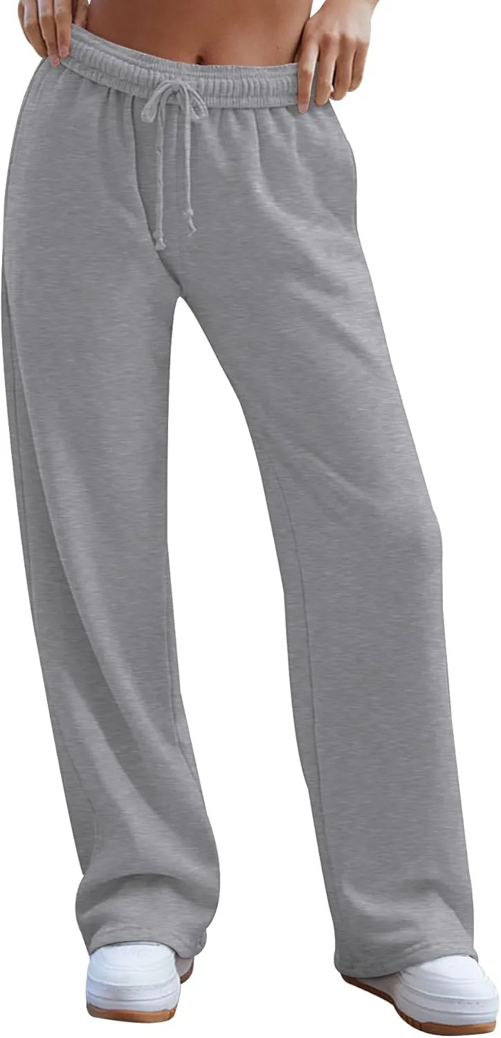 HeSaYep Women's Wide Leg Sweatpants 2025 Trendy Interior Drawstring Baggy Sweatpants High Waisted Casual Trousers Jogger Pant