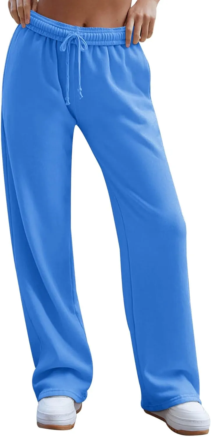 HeSaYep Women's Wide Leg Sweatpants 2025 Trendy Interior Drawstring Baggy Sweatpants High Waisted Casual Trousers Jogger Pant