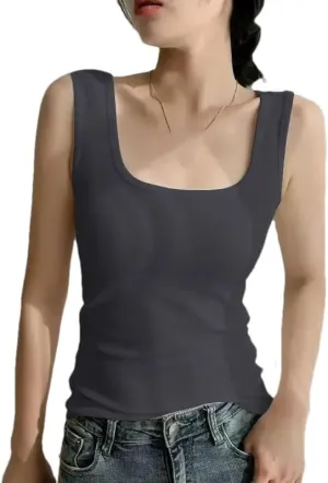 Hgvcfcv Women square collar vest Women solid simple casual camisole Slim sleeveless tank top