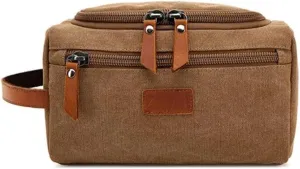 Hide&Haven Waxed Canvas Toiletry and Cosmetics Bag, Unisex (Coffee)