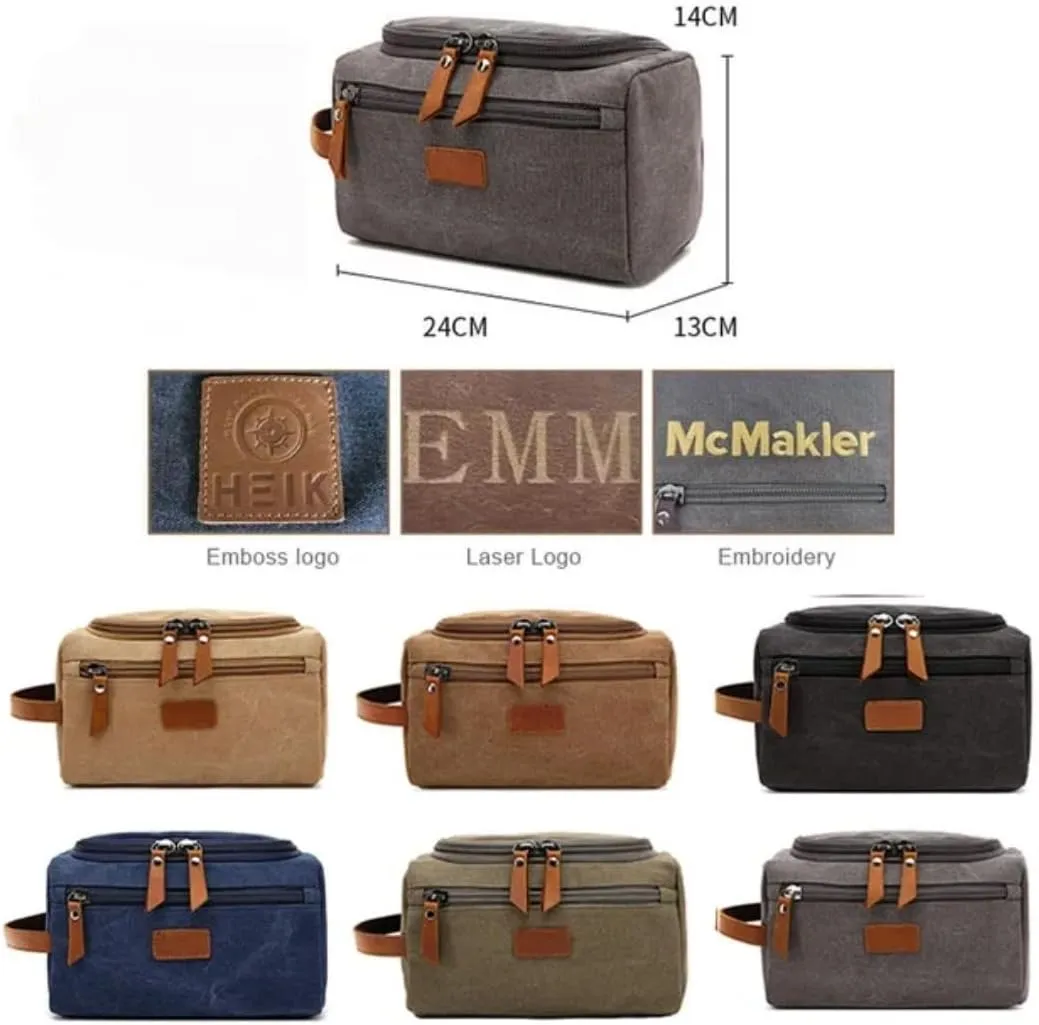 Hide&Haven Waxed Canvas Toiletry and Cosmetics Bag, Unisex (Coffee)