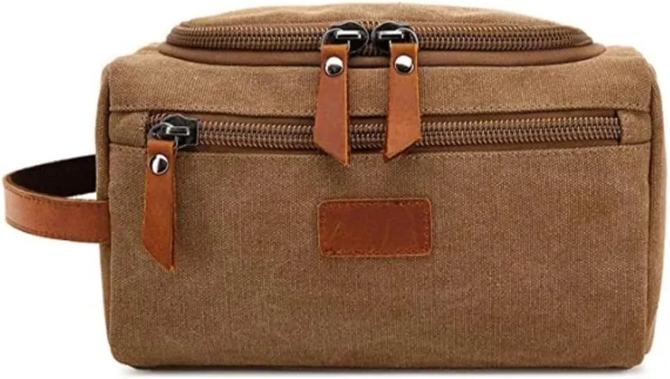 Hide&Haven Waxed Canvas Toiletry and Cosmetics Bag, Unisex (Coffee)
