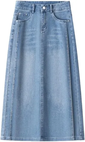 High-Waisted Denim Skirt for Women  Slimming Straight-Cut Midi Over-the-Knee Bodycon Skirt for Summer