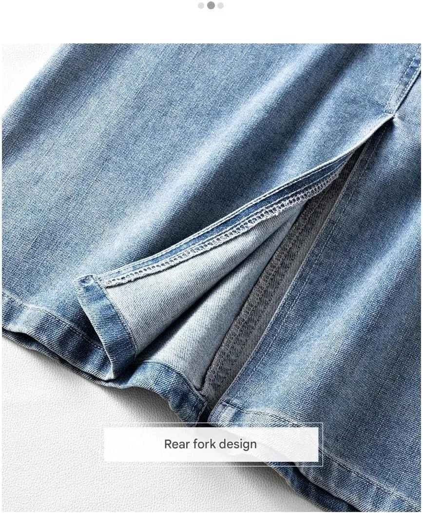 High-Waisted Denim Skirt for Women  Slimming Straight-Cut Midi Over-the-Knee Bodycon Skirt for Summer