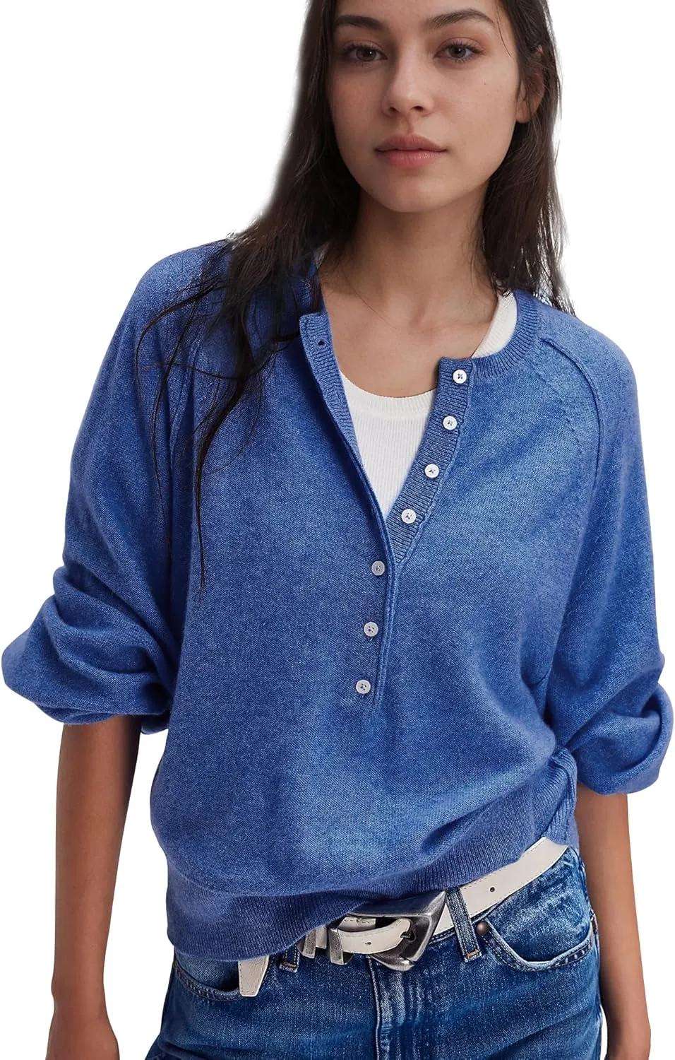Hixiaohe Women's Long Sleeve Button Down Sweater Knitted Pullover Henley Shirts Casual Tops Lightweight Trendy Outfits