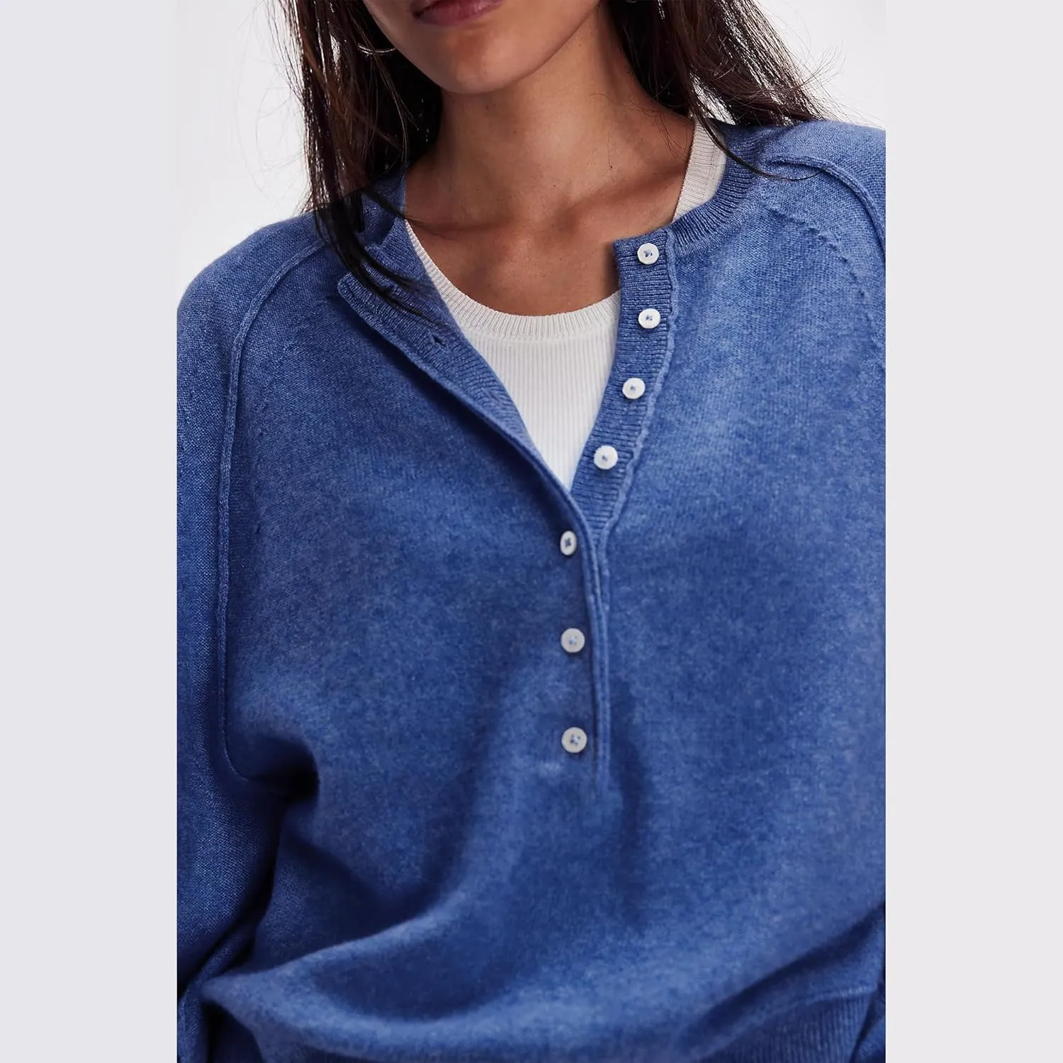 Hixiaohe Women's Long Sleeve Button Down Sweater Knitted Pullover Henley Shirts Casual Tops Lightweight Trendy Outfits