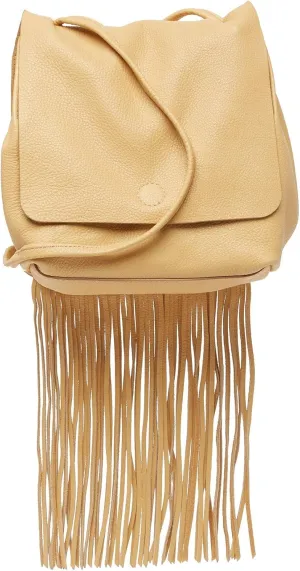 Hobo Billow Fringe Leather Crossbody Shoulder Bag - Light Brown