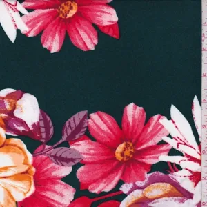 Hunter/Red Floral Pop Double Brushed Jersey Knit Fabric