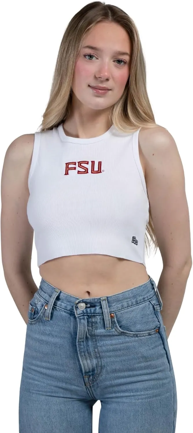 Hype & Vice Cut-Off Tank for Women (X-Small) - Florida State University Top for Women, Cropped Fit Tank, College Shirts for Game Days - White