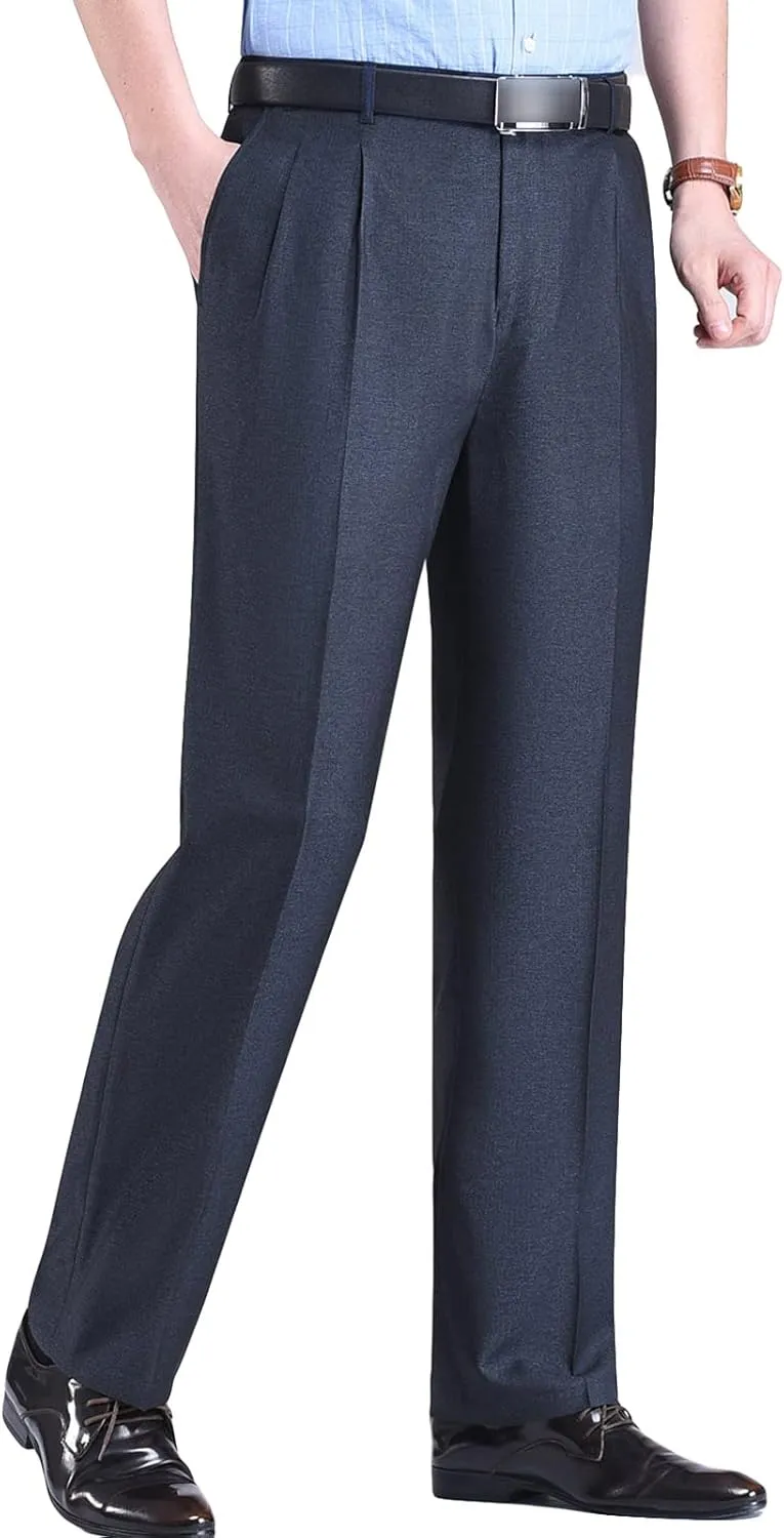 JEShifangjiusu Men's Classic Fit Flat Front Dress Pants Skinny Casual Business Chino Pants Stretch Slim Fit Skinny Suit Pants (42,Grey 1), Grey 1, 42