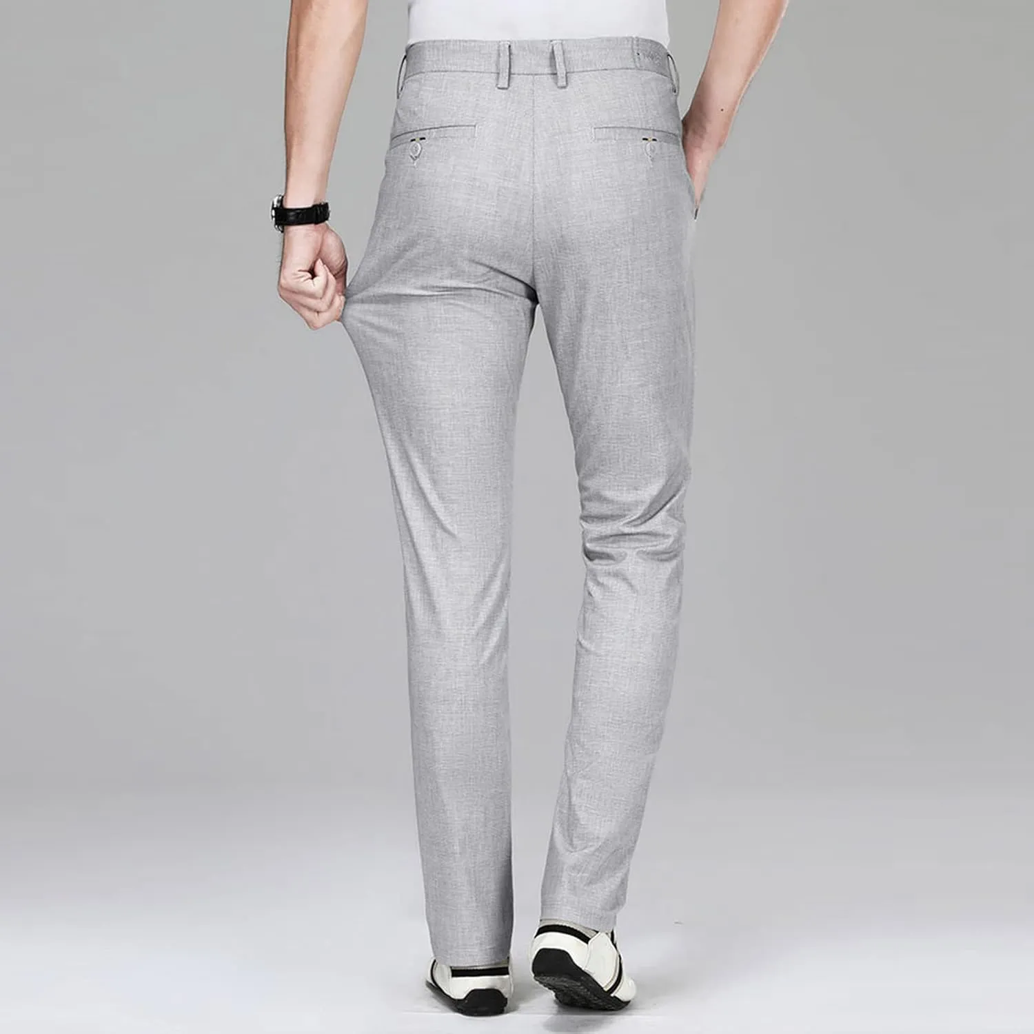JEShifangjiusu Men's Classic Fit Flat Front Pant Stretch Solid Chino Deck Pant Dress Pants Casual Slim Fit Business Trousers