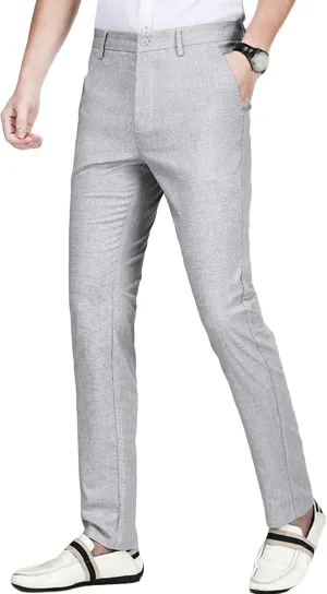 JEShifangjiusu Men's Classic Fit Flat Front Pant Stretch Solid Chino Deck Pant Dress Pants Casual Slim Fit Business Trousers