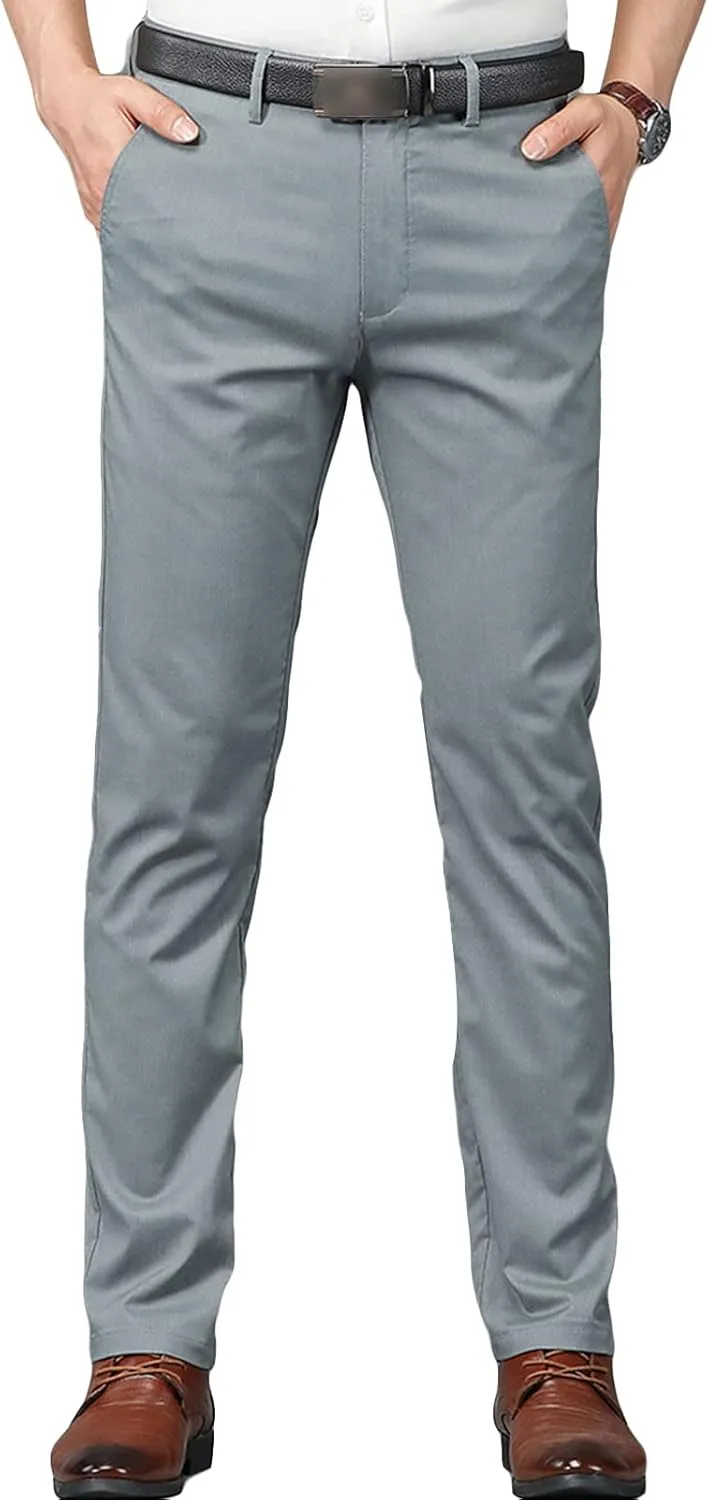 JEShifangjiusu Men's Slim Fit Dress Pant Straight-Fit Casual Stretch Khaki Pant Wrinkle-Resistant Flat-Front Chino Pant (40,Light Grey), Light Grey, 40