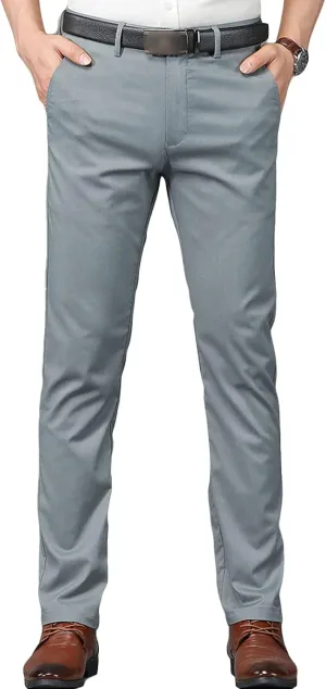 JEShifangjiusu Men's Slim Fit Dress Pant Straight-Fit Casual Stretch Khaki Pant Wrinkle-Resistant Flat-Front Chino Pant (40,Light Grey), Light Grey, 40