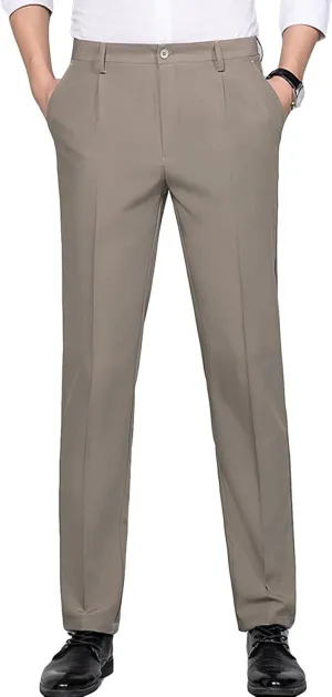 JEShifangjiusu Men's Slim Fit Dress Pants No Iron Premiu Formal Pants Dress Slacks Classic Fit Flat Front Stretch Chino Pant