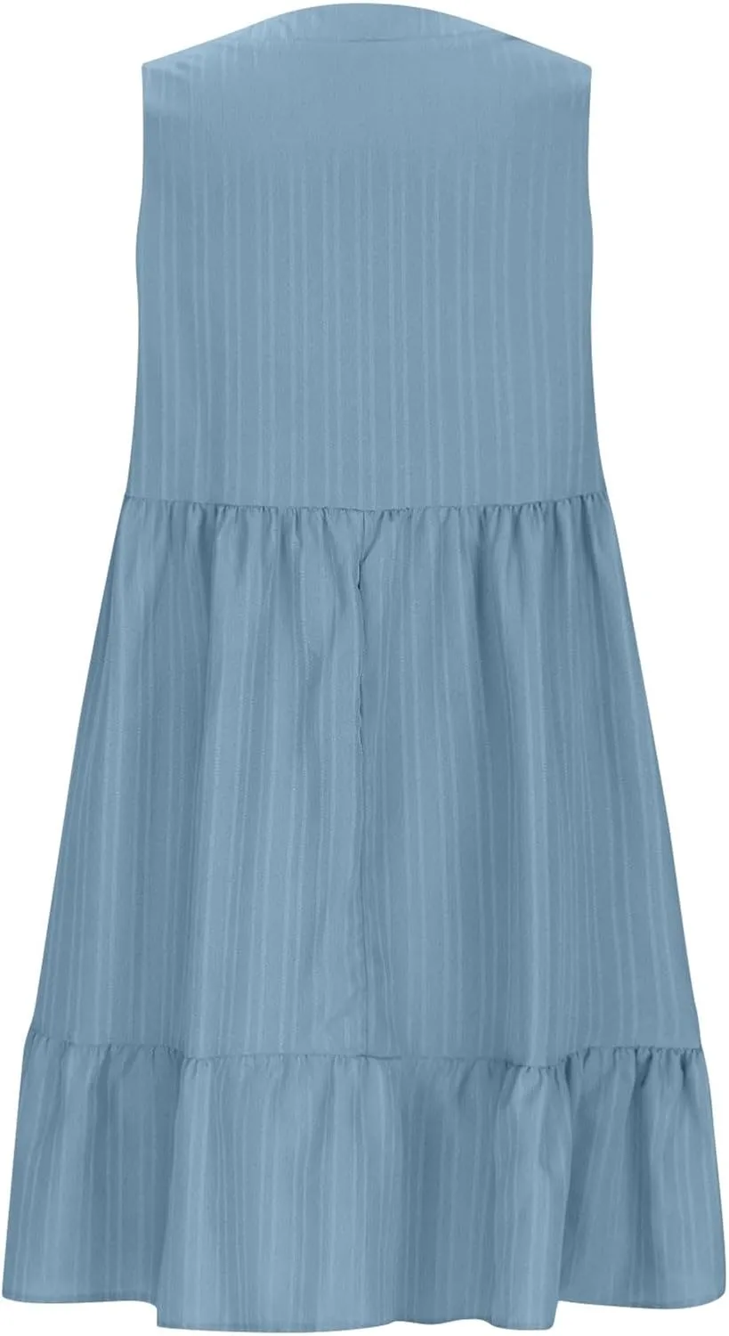 JOAU Summer Dresses for Women 2025 Casual Boho V Neck Sundresses Sleeveless Pleated Tiered Ruffle Beach Vacation Tank Dress