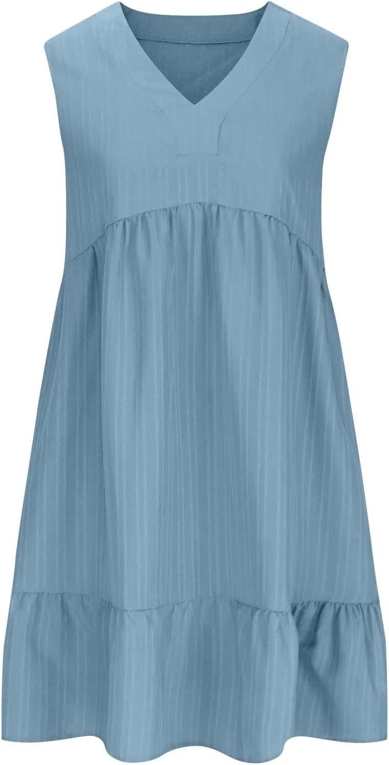 JOAU Summer Dresses for Women 2025 Casual Boho V Neck Sundresses Sleeveless Pleated Tiered Ruffle Beach Vacation Tank Dress