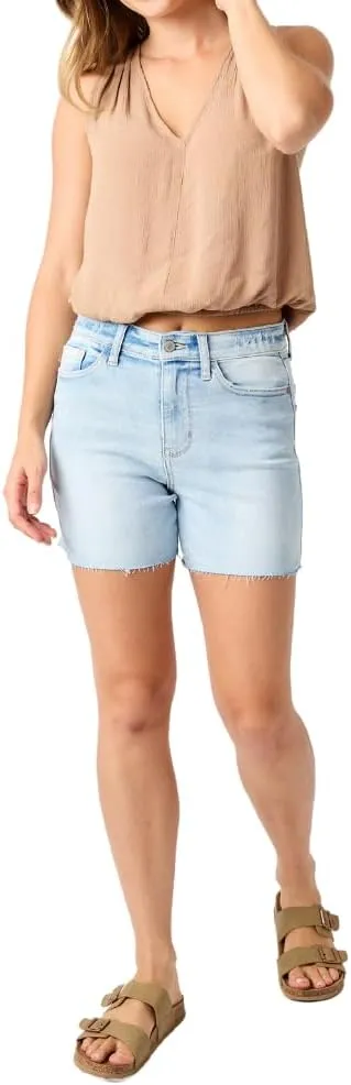 Judy Blue High Waist Light Wash Cut Off Hem Shorts