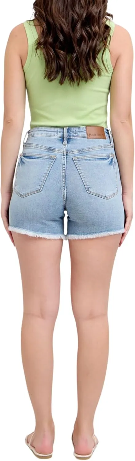 Judy Blue High Waist Tummy Control Light Wash Fray Hem Shorts