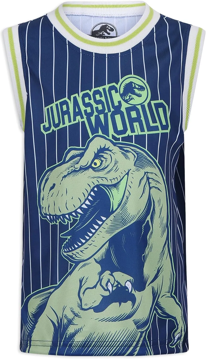 Jurassic Park Universal Boys Short Sleeve T-Shirt, Tank Top, and Shorts 3-Piece Set For Big Kids - Blue
