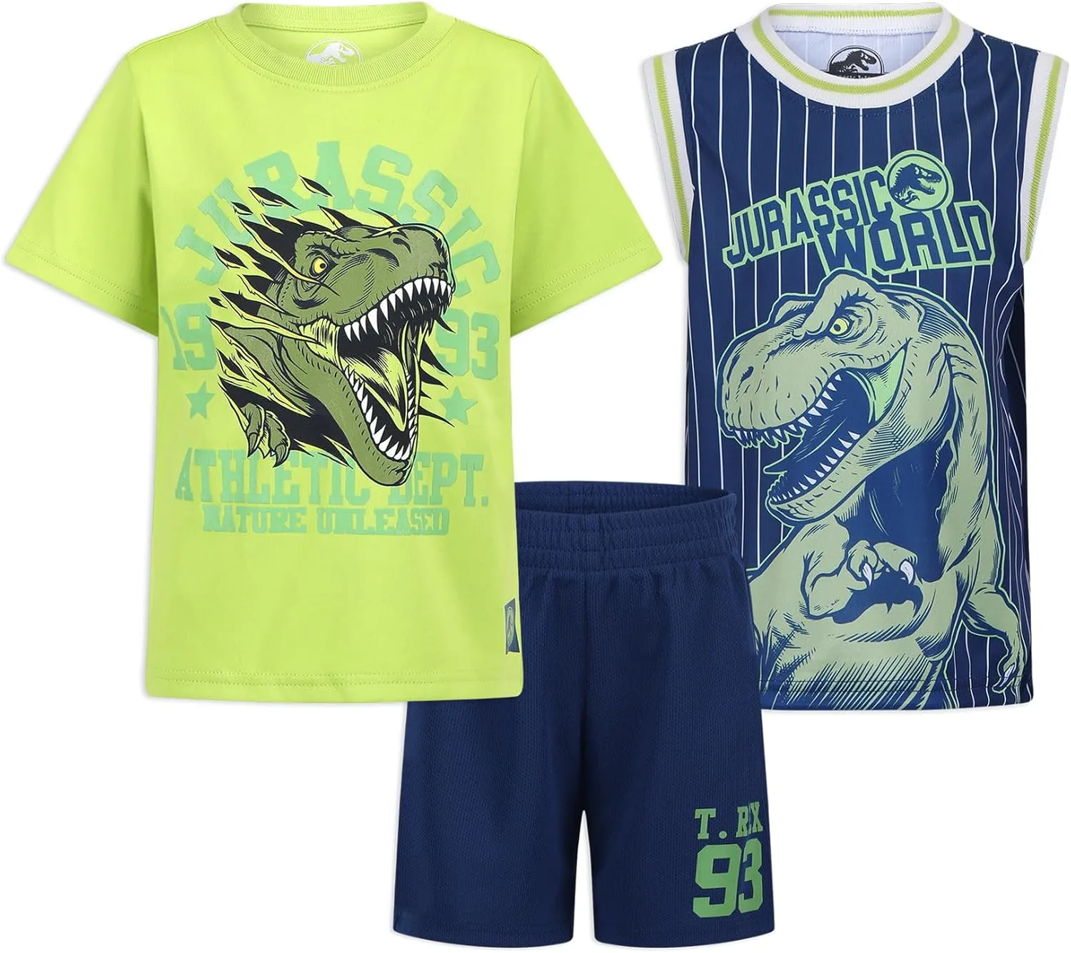Jurassic Park Universal Boys Short Sleeve T-Shirt, Tank Top, and Shorts 3-Piece Set For Big Kids - Blue