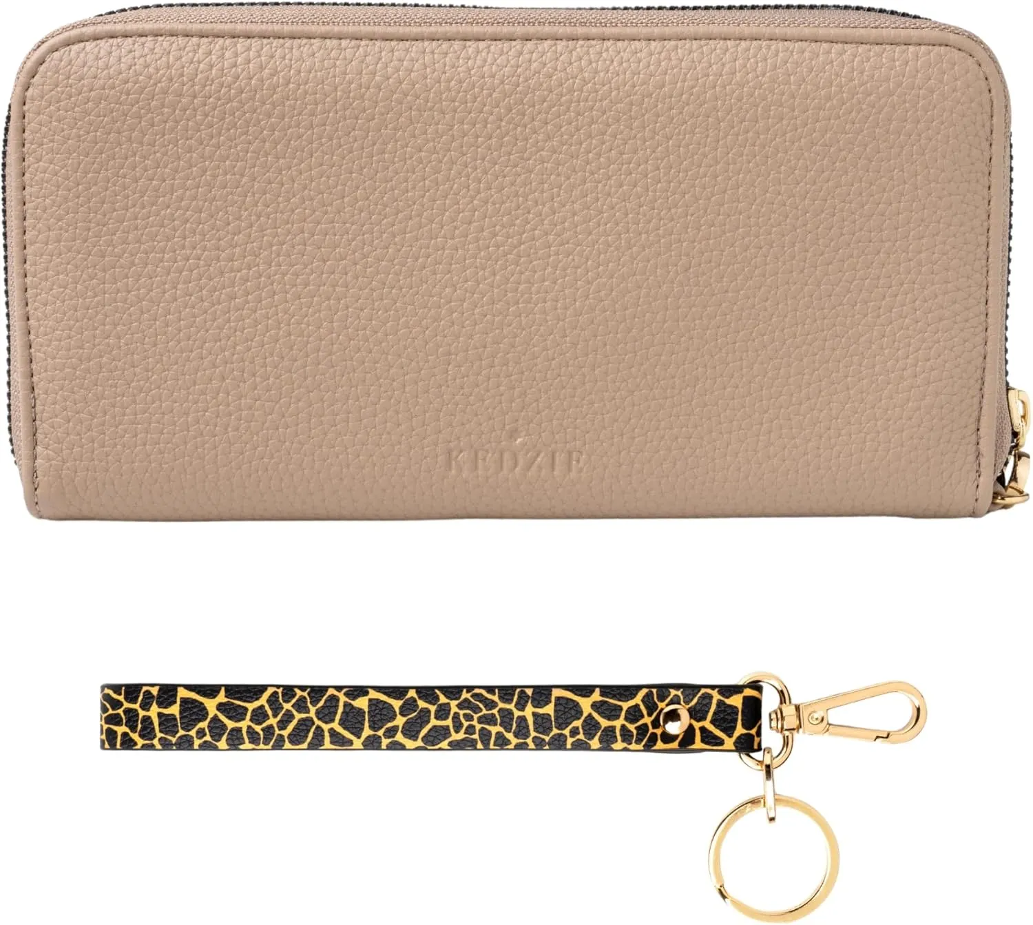 KEDZIE Eclipse Vegan Leather Zip-Around Clutch Wallet for Women (Cream) & Wristlet Strap Key Chain Holder (Aim High)