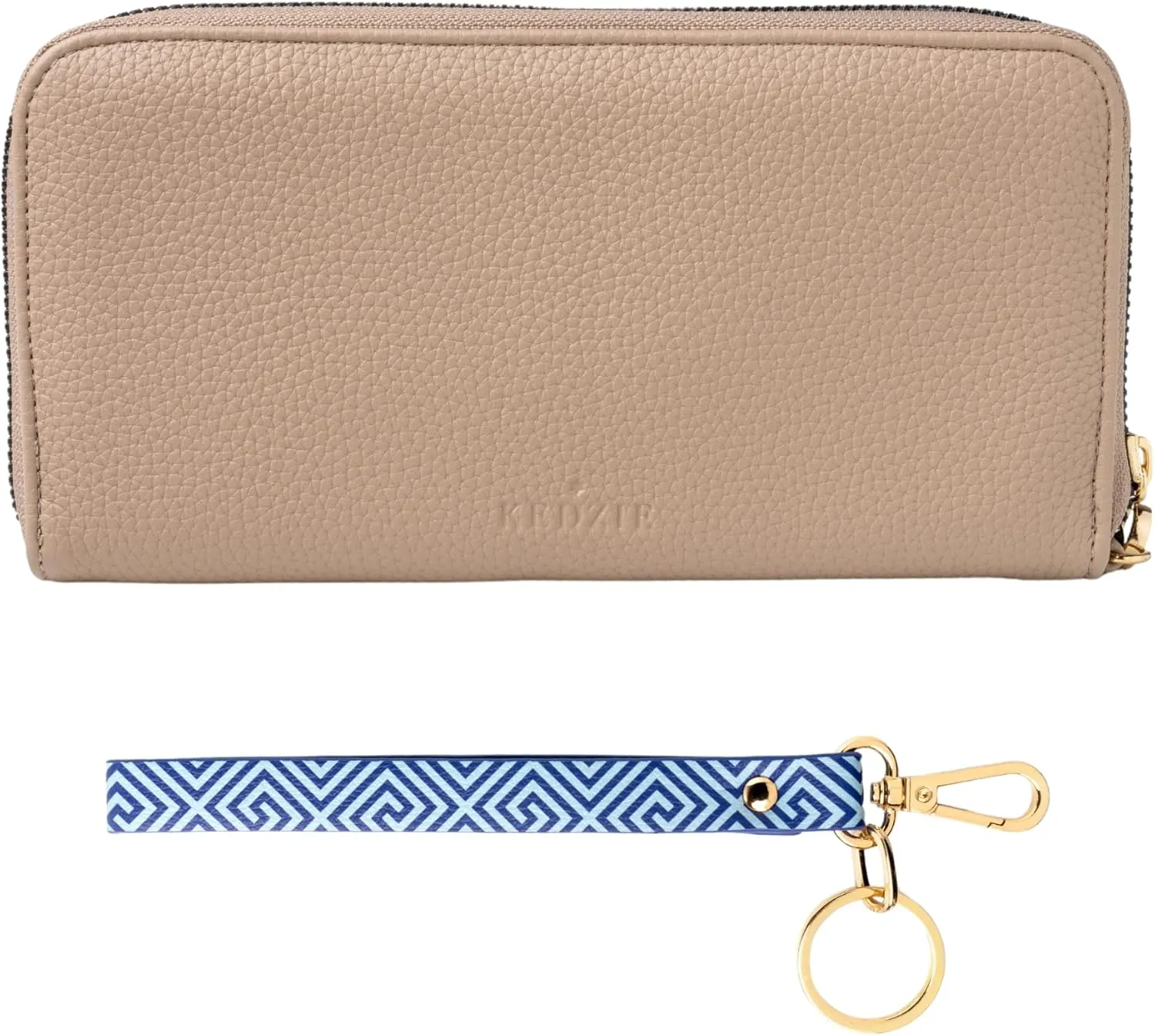 KEDZIE Eclipse Vegan Leather Zip-Around Clutch Wallet for Women (Cream) & Wristlet Strap Key Chain Holder (Greek to Me)