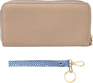 KEDZIE Eclipse Vegan Leather Zip-Around Clutch Wallet for Women (Cream) & Wristlet Strap Key Chain Holder (Greek to Me)