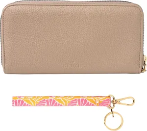 KEDZIE Eclipse Vegan Leather Zip-Around Clutch Wallet for Women (Cream) & Wristlet Strap Key Chain Holder (Peony in Pink)